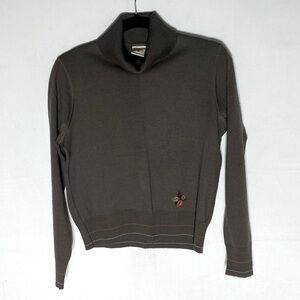 Vintage Lucia Brown Knit Leaf Embroidered Turtleneck Sweater S